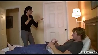 His HOT Stance Mom is PISSED&excl; Punishes him with regard to Handjob and Blowjob